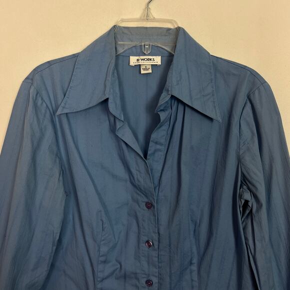 B Works Vintage Y2K Blue Button Down Long Sleeve Top Size Small - Picture 3 of 11